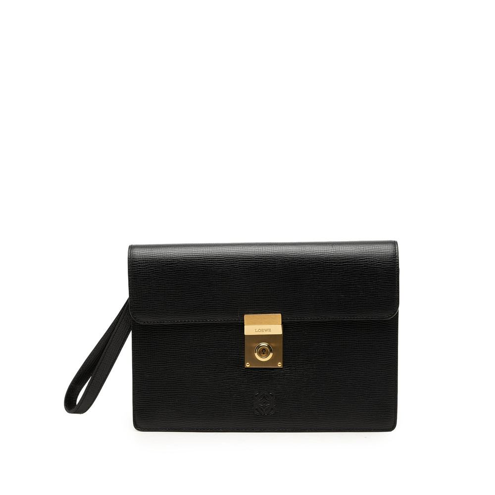 Pre-Loved LOEWE Textured Leather Anagram Flap Clutch